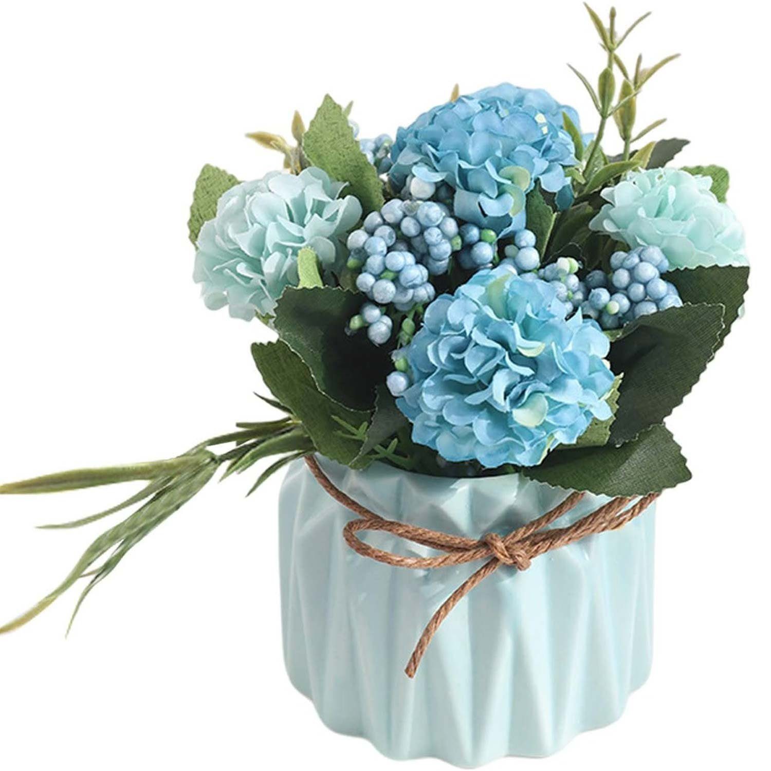 Kunstblumenstrauß künstblumen Dekoration Topfpflanzen, Hortensienblume, MAGICSHE Hellblau