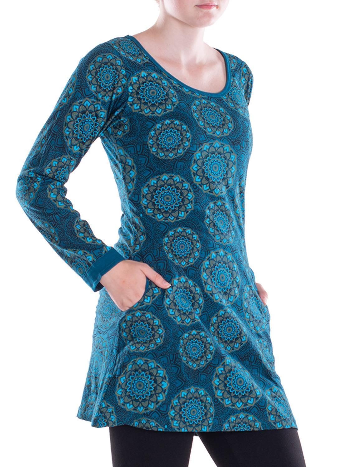 Vishes Tunikakleid Leichtes Langarmshirt-Kleid Damen Kleider Langarm Tunika retro Elfen, Hippie, Alternative Bekleidung