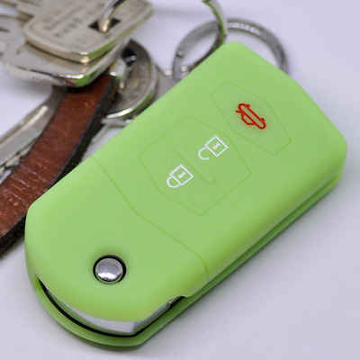 mt-key Schlüsseltasche Autoschlüssel Softcase Silikon Schutzhülle fluoreszierend Grün, für Mazda CX-5 2 3 4 5 6 RX-8 3 Tasten Klappschlüssel