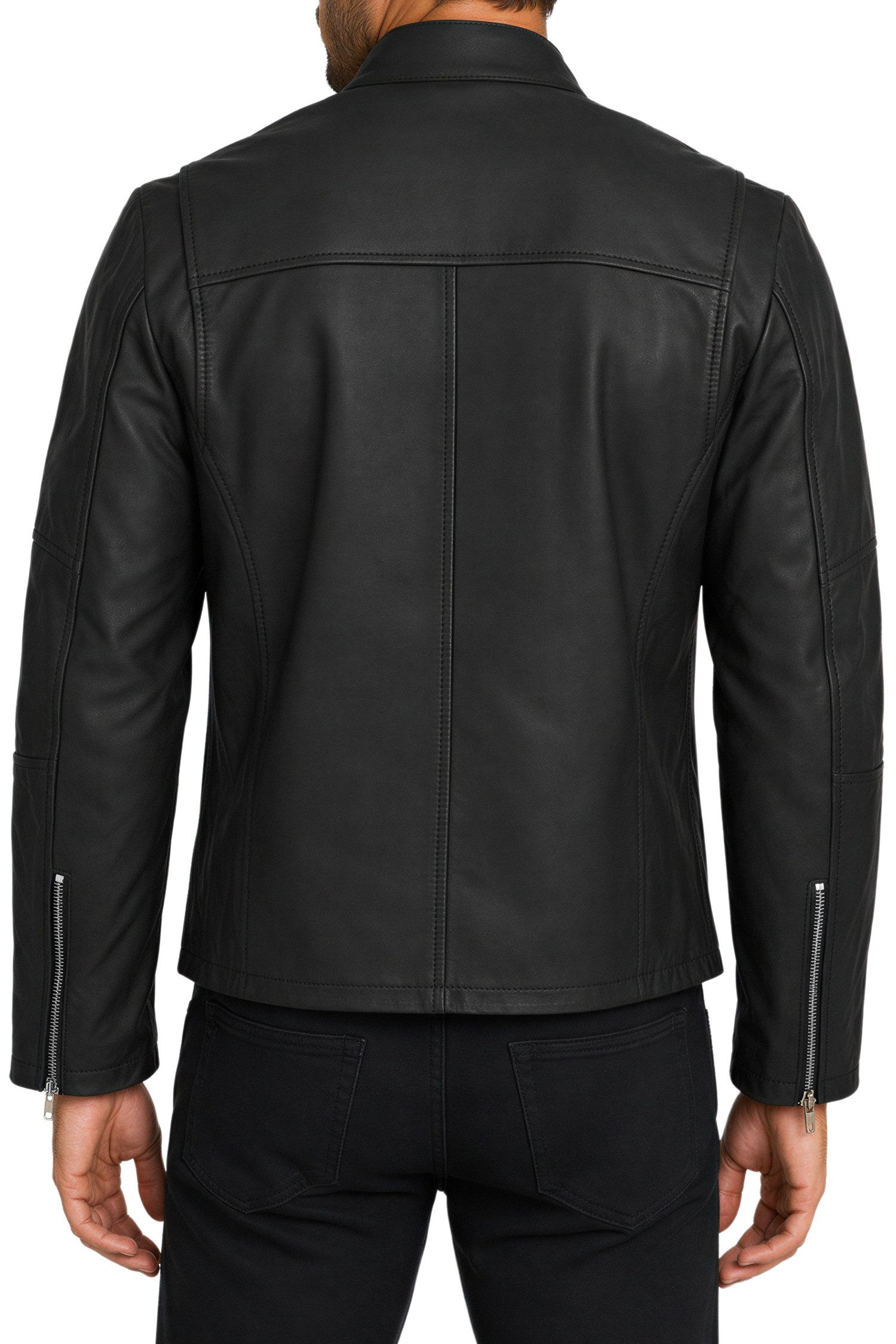 Reichstadt Lederjacke Herren Slim Fit Bikerjacke Silver Zipper 20RS20LUX Reißverschluss an den Ärmelenden