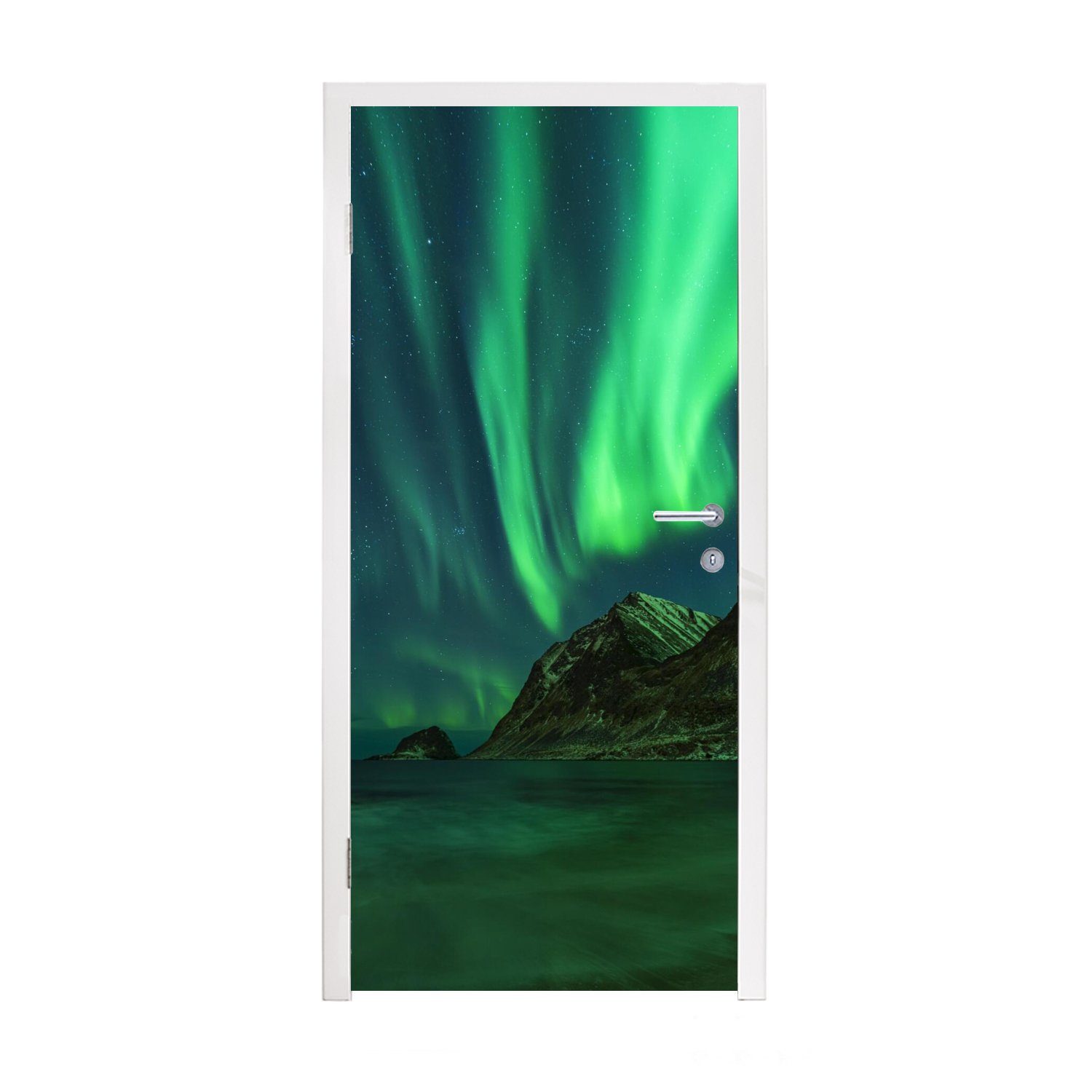 MuchoWow Türtapete Island - Nordlicht - Sternenhimmel, Matt, bedruckt, (1 St), Fototapete für Tür, Türaufkleber, 75x205 cm