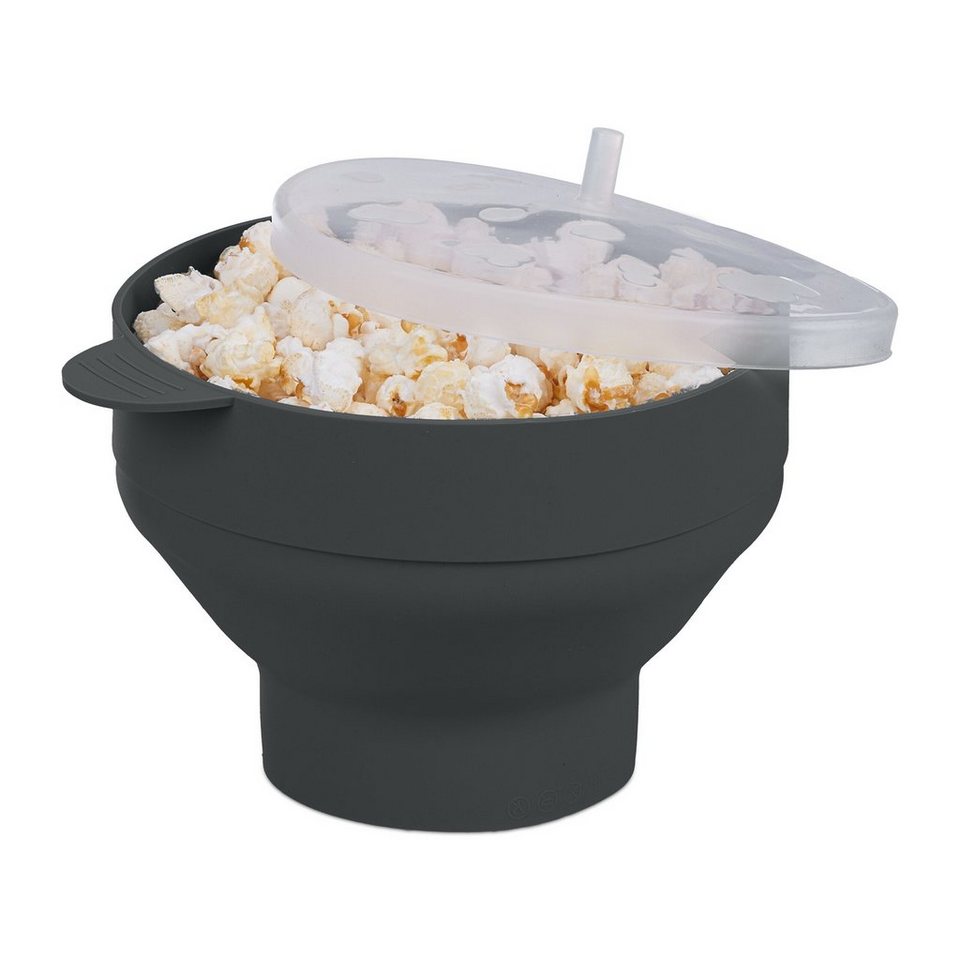 relaxdays Schüssel Popcorn Maker für Mikrowelle, Silikon, Schwarz