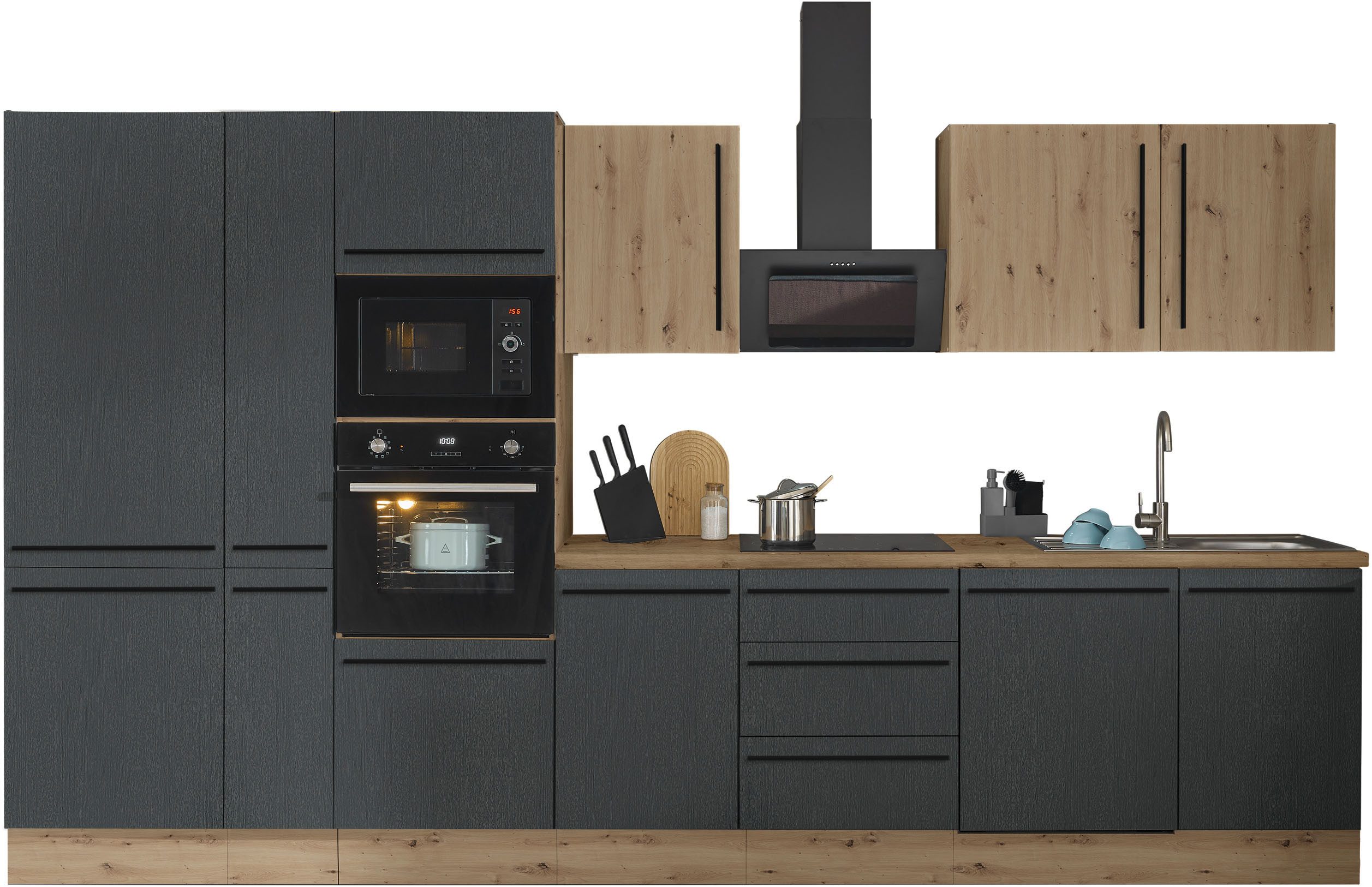 KOCHSTATION Кухниzeile Florida, Breite 370 cm, wahlweise mit E-Geräten,Softclose für Türen/Schubkästen