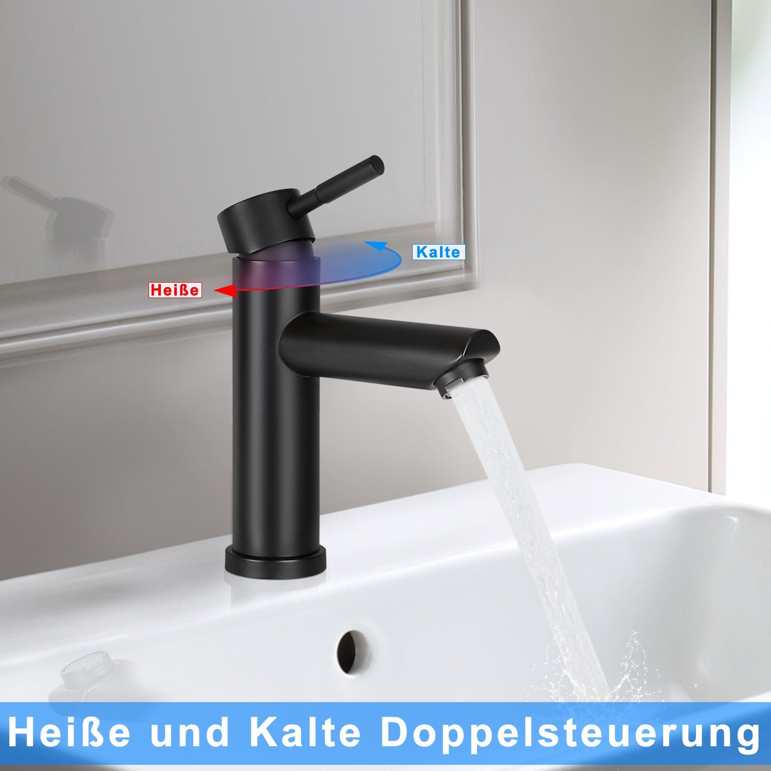 ZMH Waschtischarmatur Wasserhahn waschbecken einhebelmischer Hochdruck Schwarz Armatur