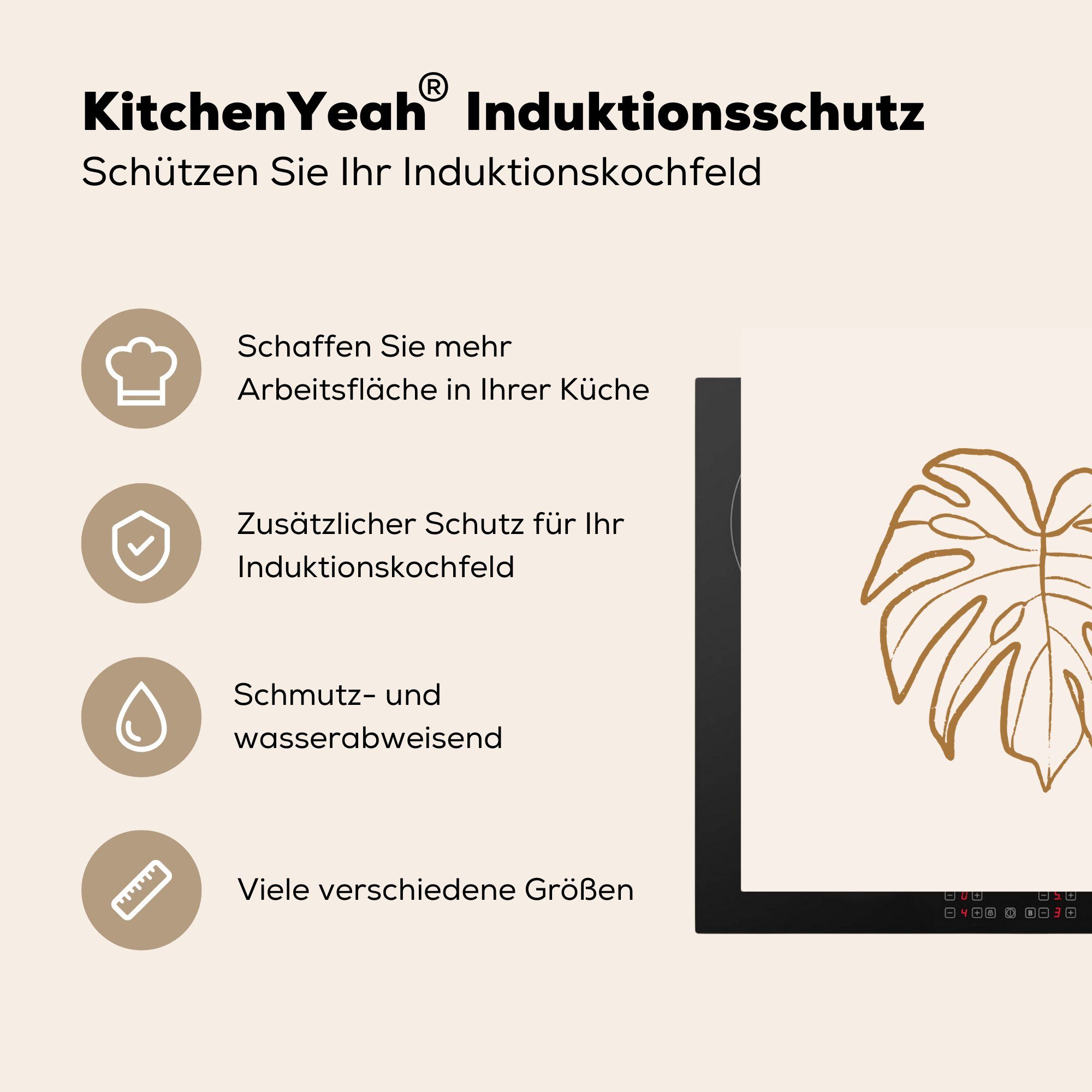 MuchoWow Herdblende-/Abdeckplatte Vinyl, Blätter, Ceranfeldabdeckung, 78x78 - - für cm, tlg), Arbeitsplatte Sommer küche Pastell (1