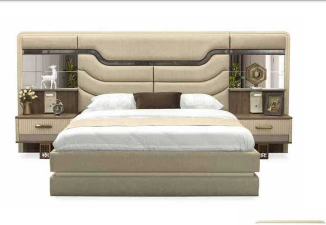 Bett, 2x 4tlg Nachttisch Beige luxuriös Schlafzimmer Schlafzimmer-Set in Kleiderschrank), Made Moderne Möbel (4-St., Bett, JVmoebel Europa Nachttisch, set