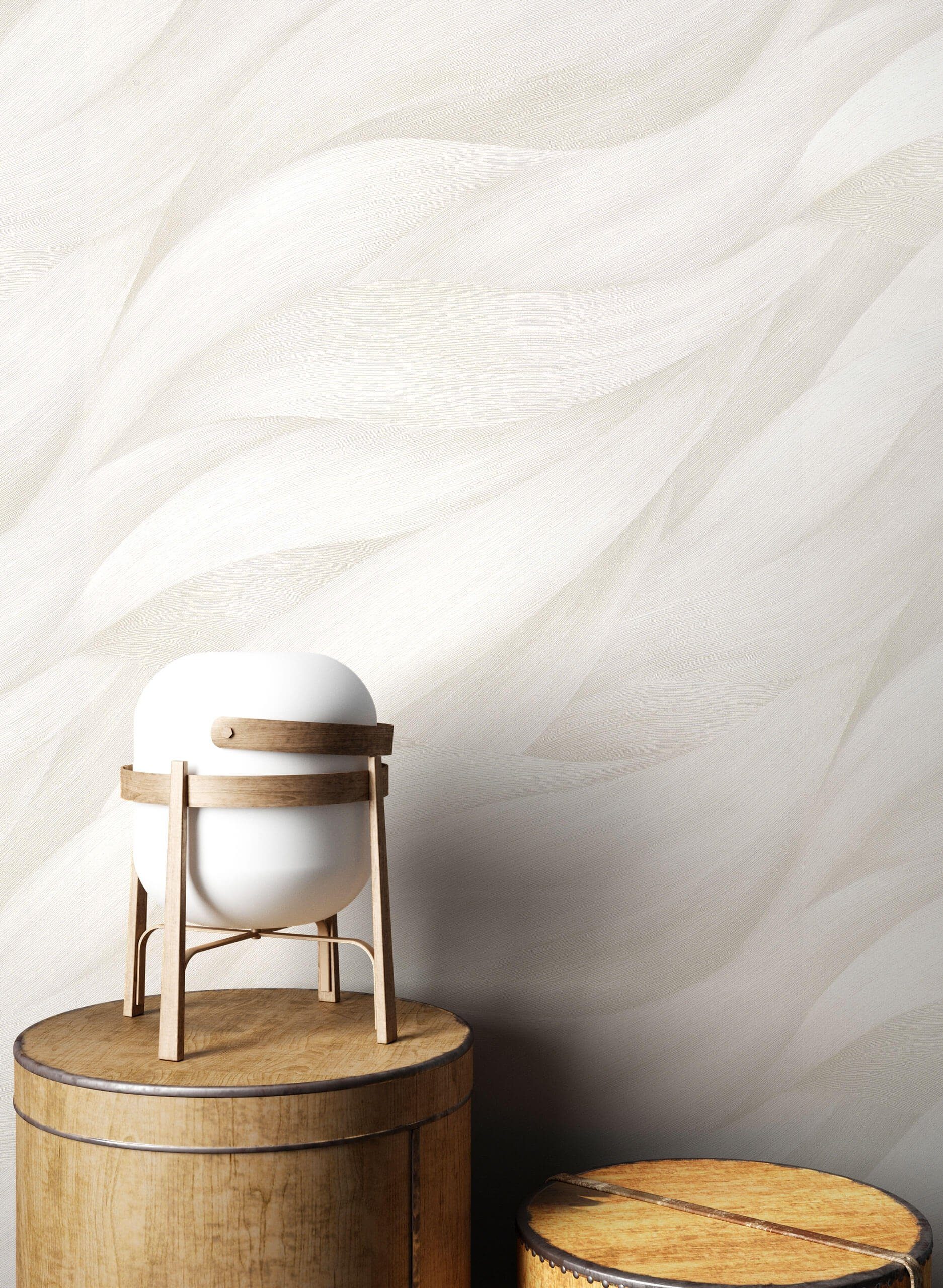 Newroom Vliestapete Warwick Weiß Tapete Mustertapete Blätter,Wellen,Muster, günstig online kaufen