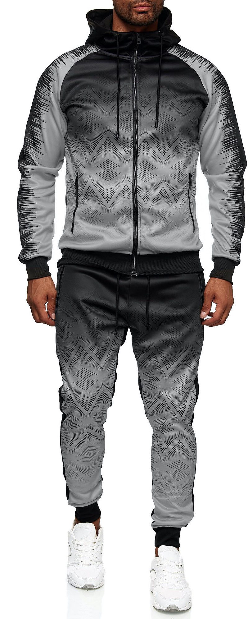 iKENNAS Sportanzug Herren Jogginganzug Trainingsanzug Sportanzug(287 Schwarz/grau) XL