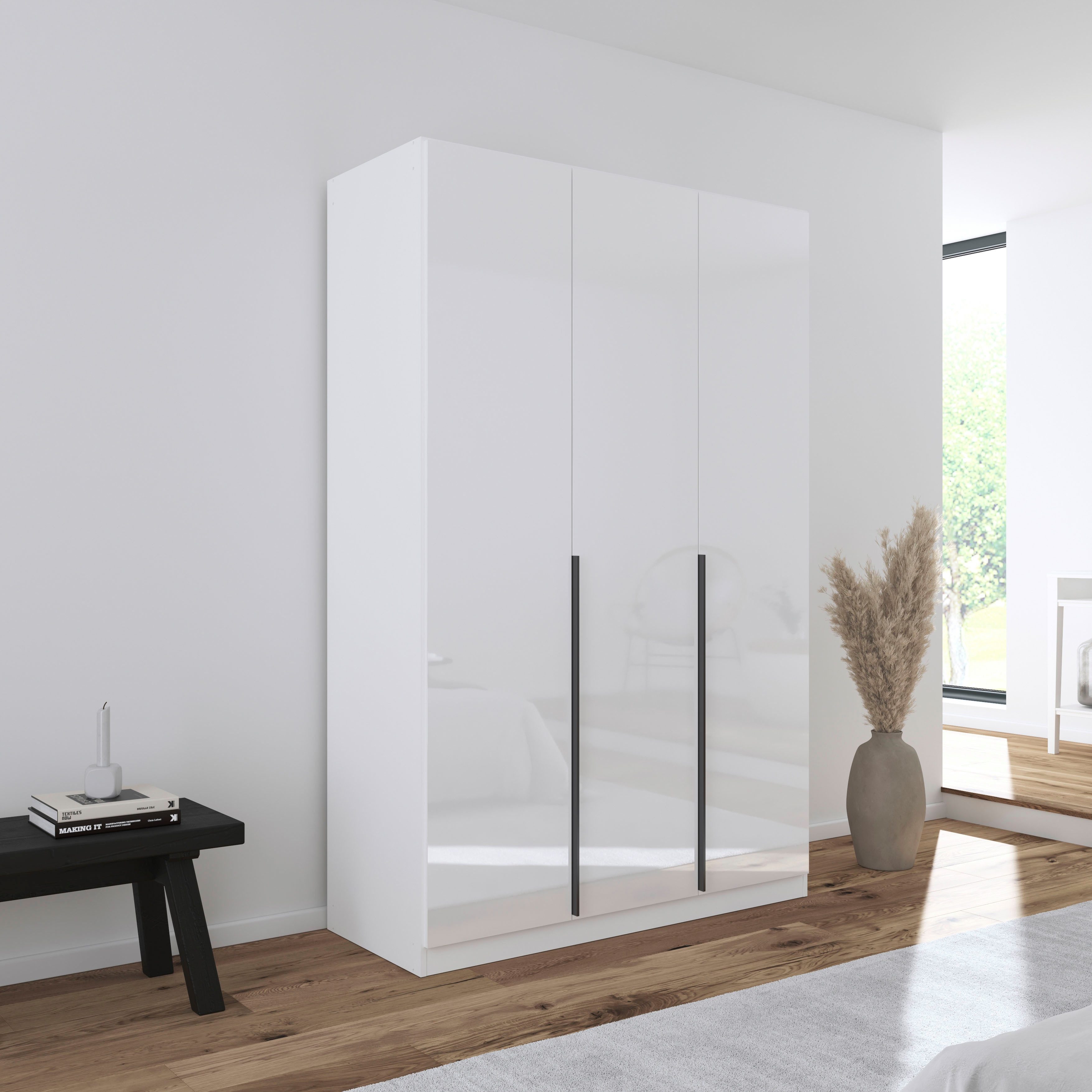 OTTO home Drehtürenschrank Kleiderschrank Schrank Garderobe AGORDO Schlafzimmer (in zwei Griff-Farben, Breiten 91-405 cm, Dekor- oder Hochglanzfront) durchdachte Innenausstattung, in 8 Breiten und 2 Höhen MADE IN GERMANY