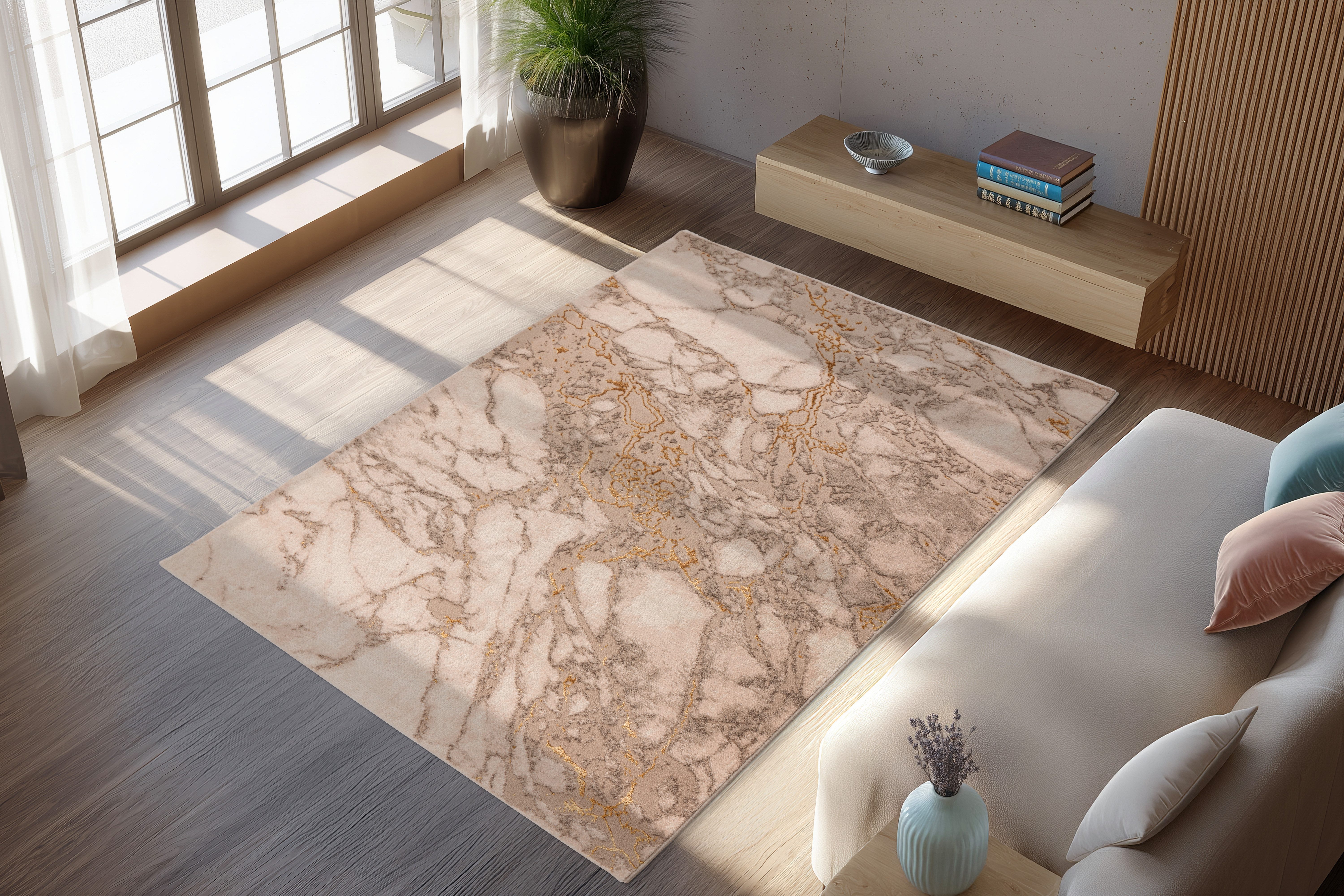 Kayoom Teppich Mineral 425, rechteckig, Höhe: 12 mm, Kurzflor, Hoch Tief Struktur, Wohnzimmer