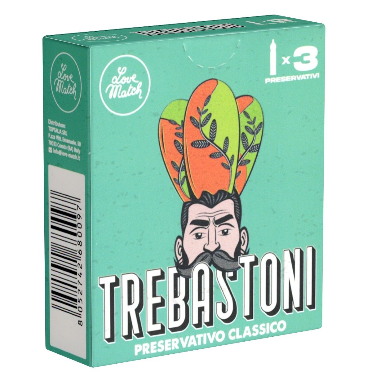 Love Match Kondome Trebastoni Packung mit, 3 St., 3 klassische Kondome im Retro-Design