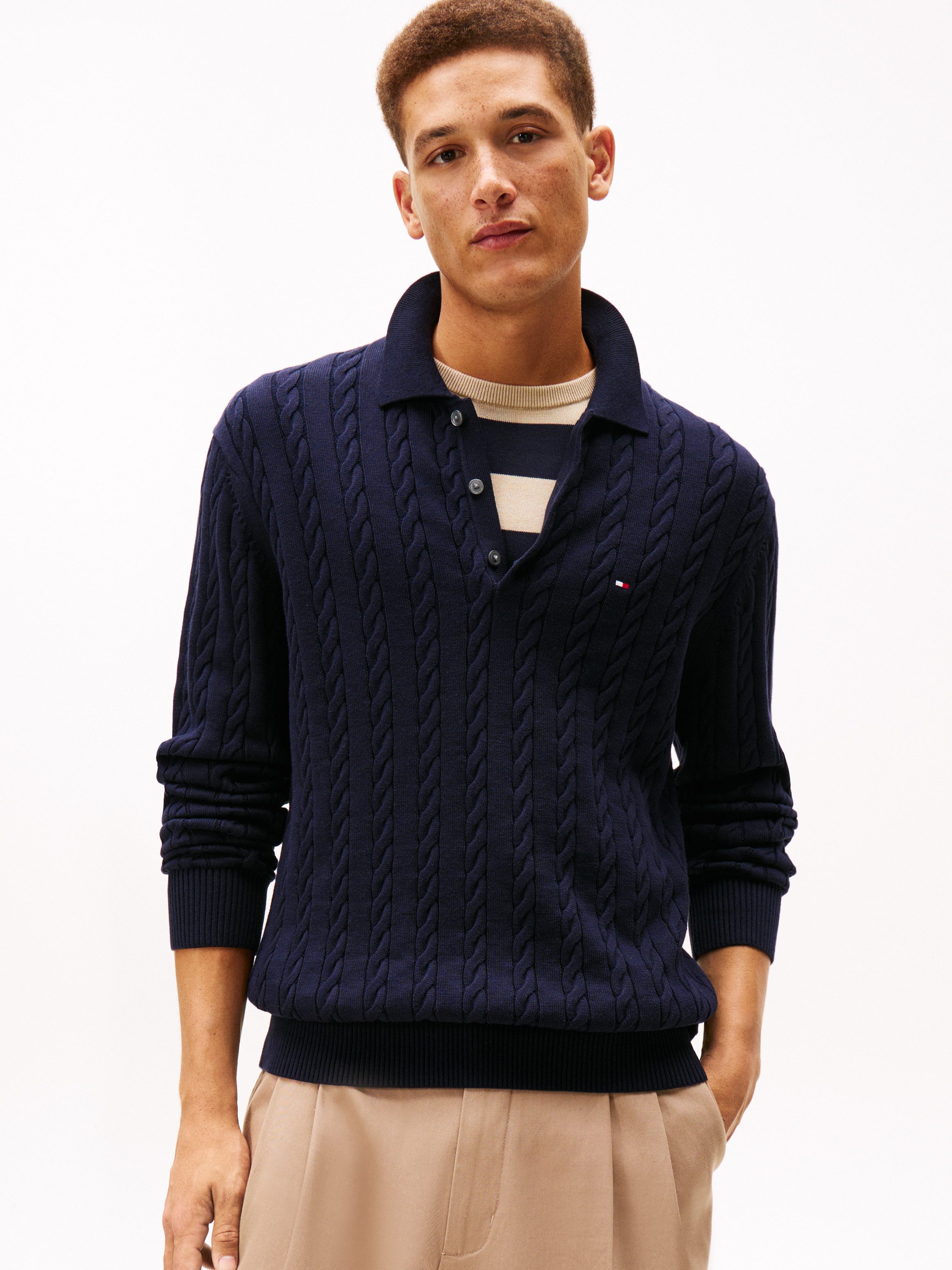 Tommy Hilfiger Polokragenpullover CLASSIC COTTON CABLE mit Zopfmuster, regular fit