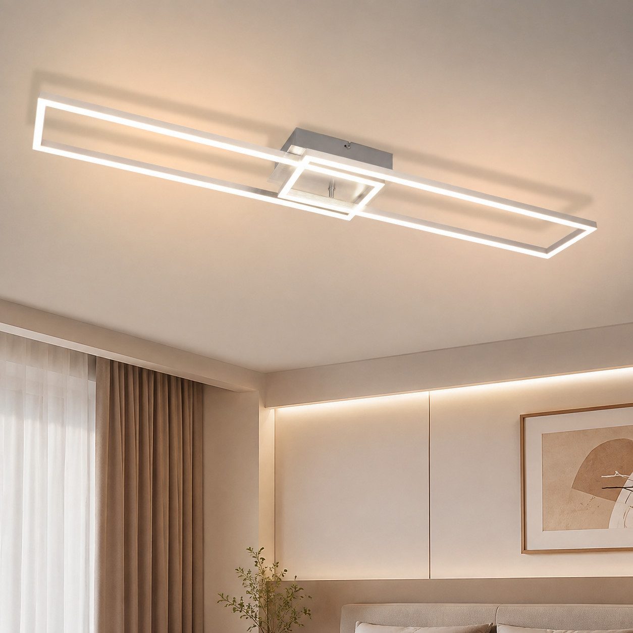 ZMH LED Deckenleuchte Schwarz/Silber, 36 W, dimmbar, 3000-6500 K, CCT, LED fest integriert, rechteckige Deckenlampe mit Fernbedienung für Wohnzimmer