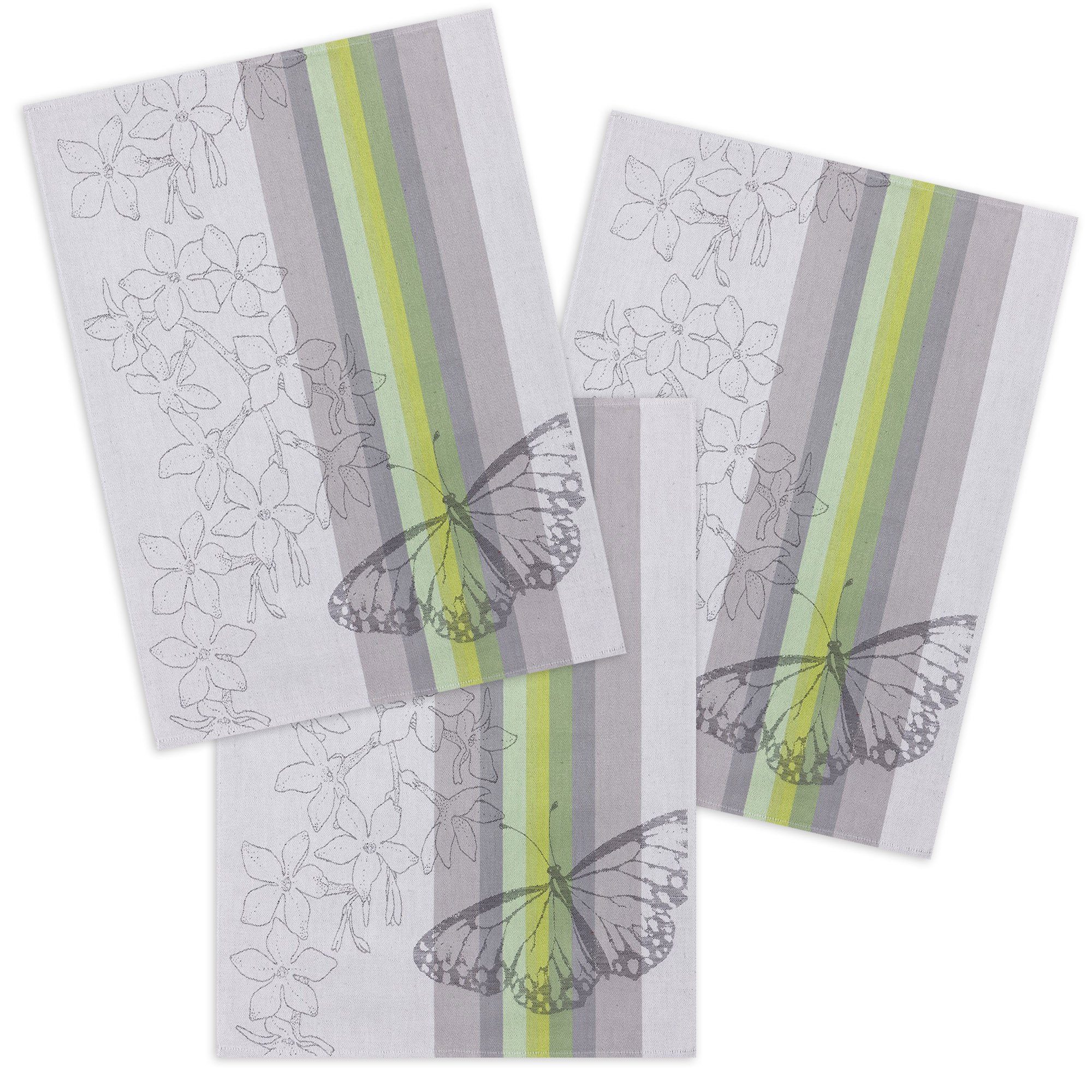 Stück), cm, 70 3-tlg., (Set, Geschirrtücher Pack Kracht Jacquard (3 50 Set), Halbleinen Anthrazit 3er x Geschirrtuch ca. Schmetterlinge,