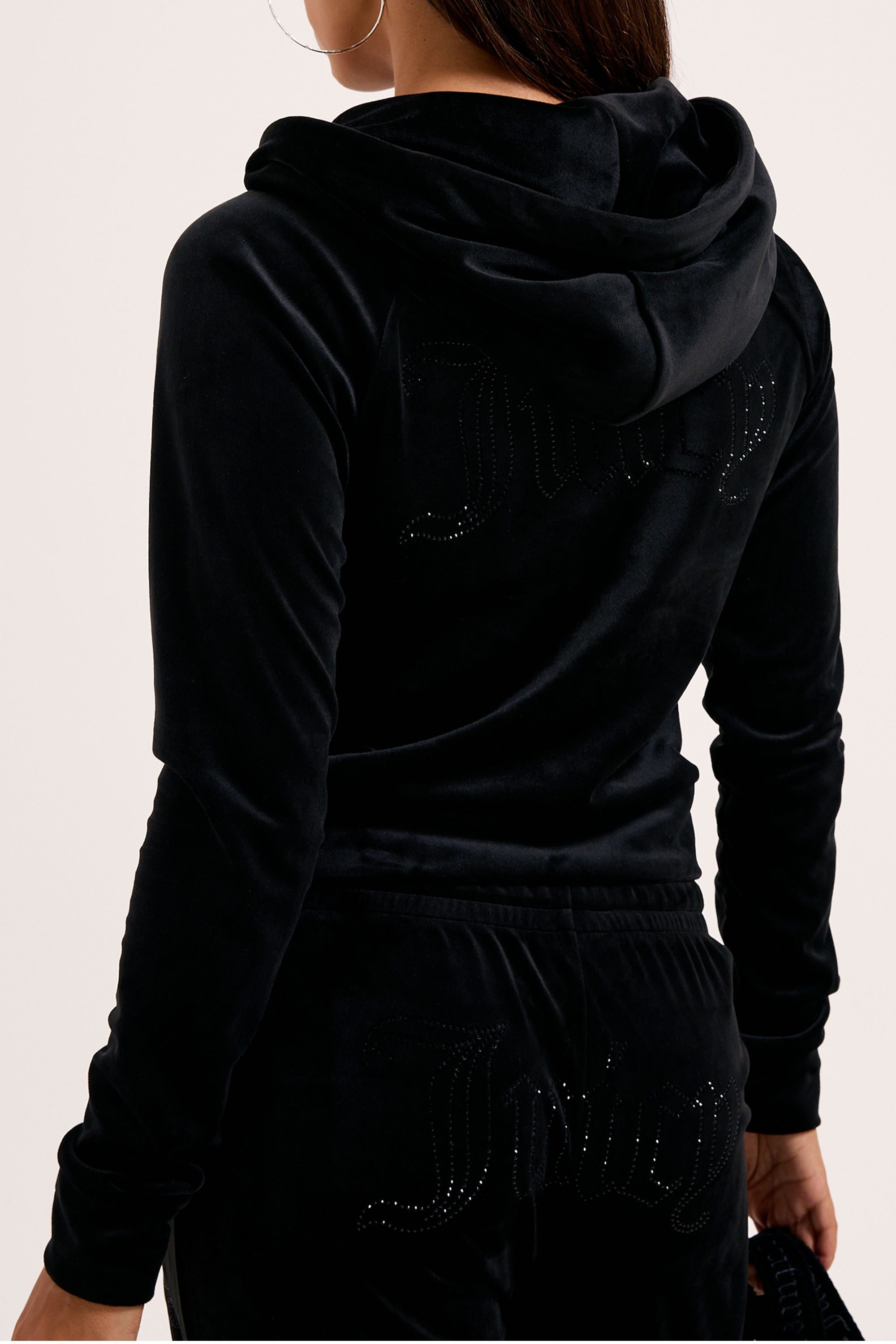 Juicy Couture Kapuzennickijacke MADISON COL OUT HOODIE. Damen Trainingsjacke Damen, Sweatjacke mit Kapuze, Velour, mit Glitzer, Sale