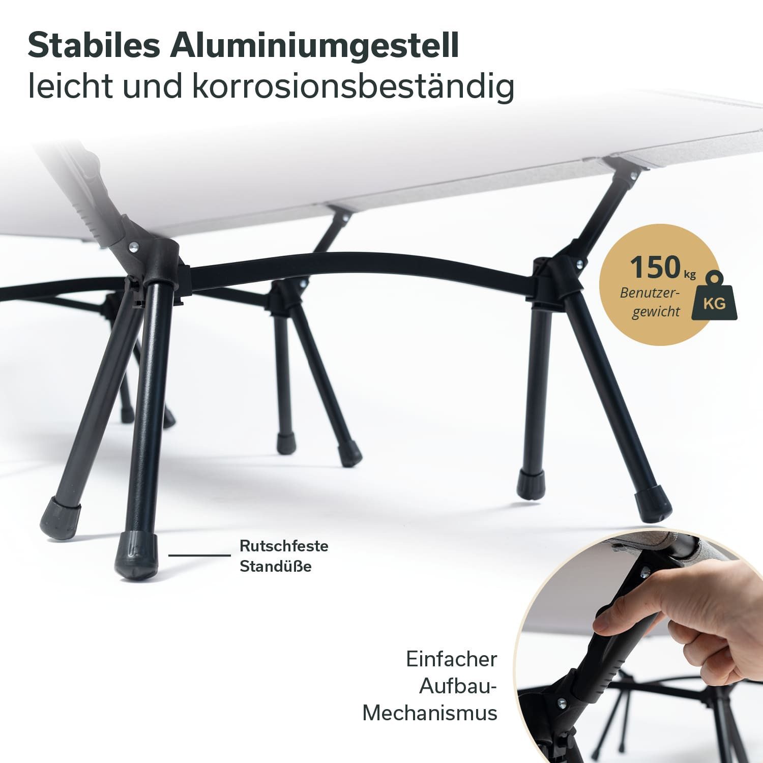 Skandika Campingliege Svalig, Feldbett klappbar, 192x66 cm, Tragetasche, Gewicht 3,5 kg abnehmbare Füße, verstellbare Höhe, 150 kg belastbar