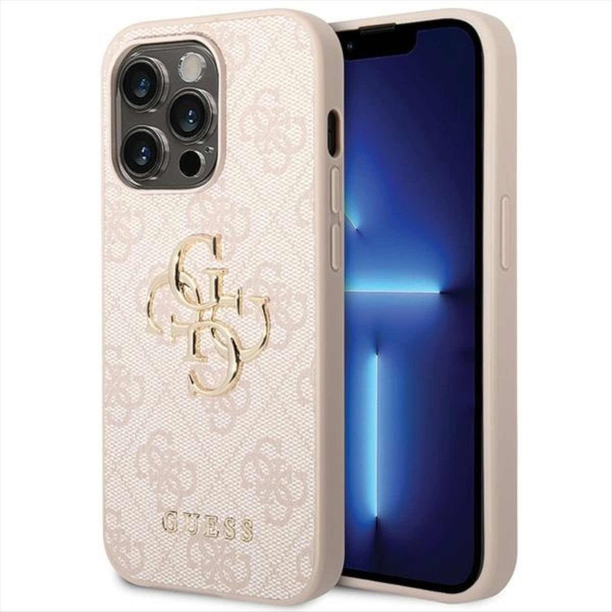 Smartphone-Hülle Guess Apple iPhone 15 Pro Schutzhülle Cover Hülle 4G Metal Logo Pink