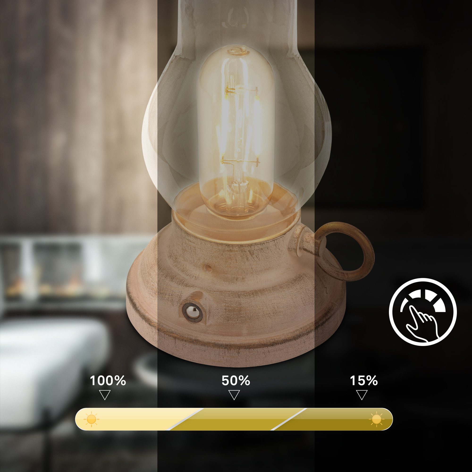 Briloner Leuchten LED Tischleuchte Vintage Tischlampe Akku Kerzenlicht Nachtlicht kabellos, LED fest integriert, 10,5 x 17,5 cm Beige/Bronze-crafted, Anthrazit, 1,5W Schlafzimmer