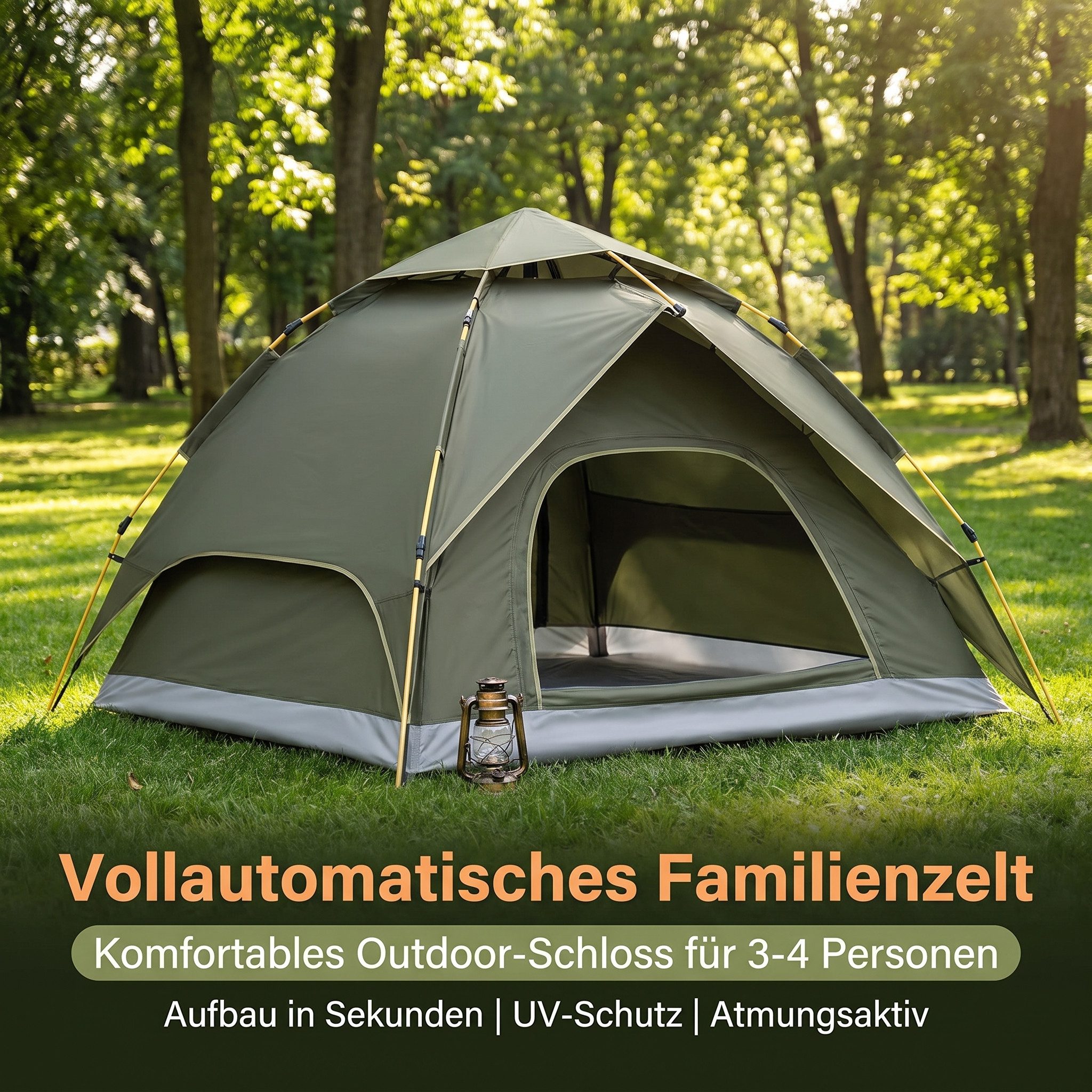 Wurfzelt Camping Zelt 3-4 Personen, Pop Up Kuppelzelt, Wasserdicht, 230x230 cm