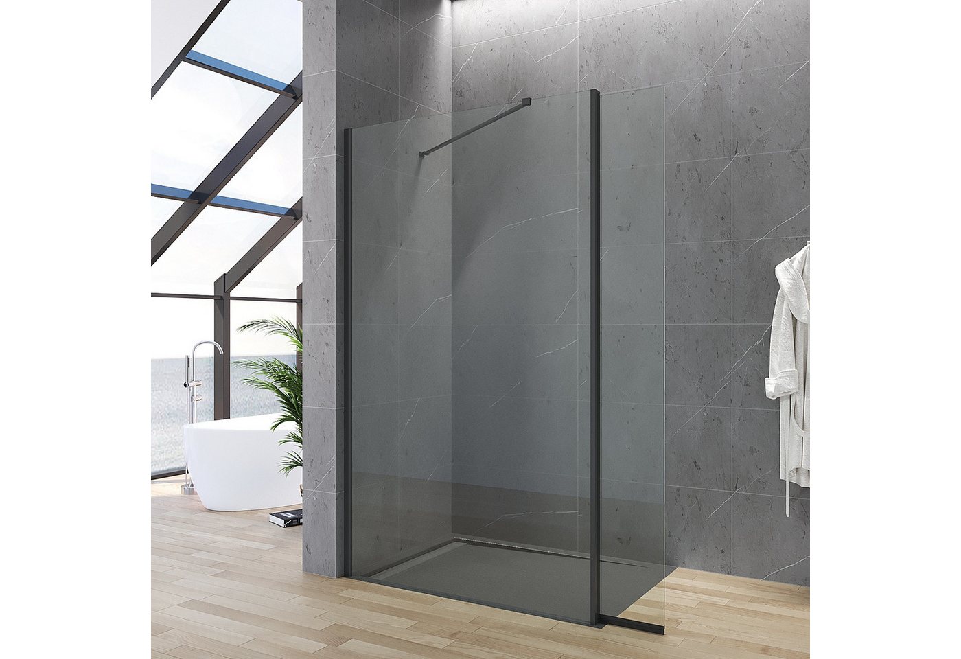 Thumbnail - AQUABATOS Walk-in-Dusche Duschwand Glas für Dusche schwarz mit 8mm NANO-GLAS (80cm-120cm), Einscheibensicherheitsglas, H...