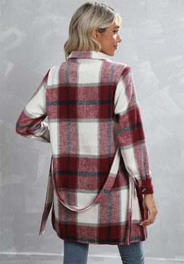AFAZ New Trading UG 2-in-1-Strickjacke Langmantel Gemütliche Damen Karo-Mantel mit Extra Wärme