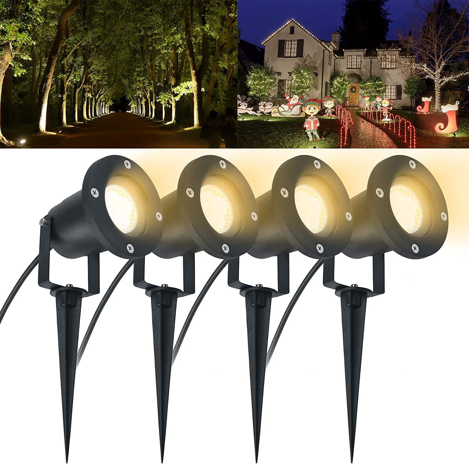 AUFUN Gartenleuchte Gartenstrahler 4W LED Gartenleuchte mit Erdspieß, Rasen Licht Warmweiß, Wasserdicht IP65
