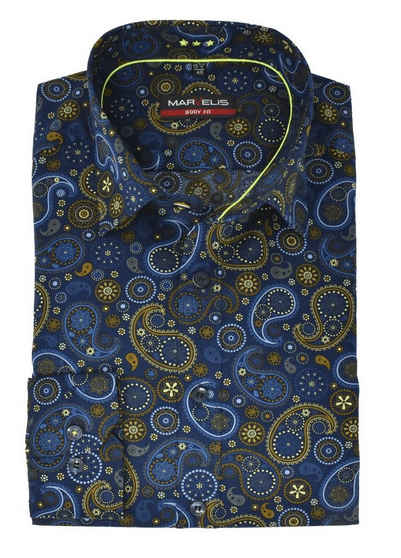 MARVELIS Langarmhemd Businesshemd - Body Fit - Orient Muster - Dunkelblau