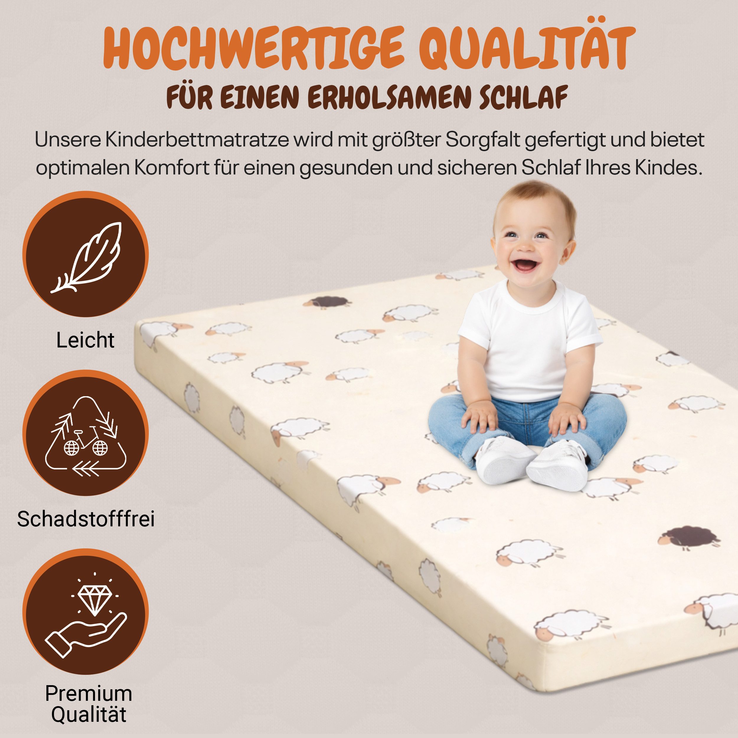 Kindermatratze Babymatratze mit Baumwollbezug, waschbar & rollbar–Allergike günstig online kaufen