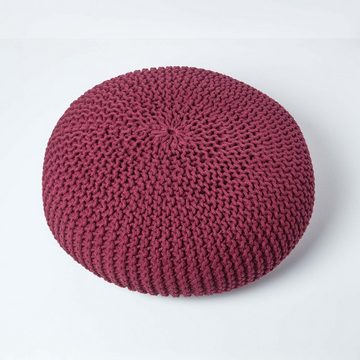 Homescapes Pouf Großer Strickpouf 100% Baumwolle, pflaume