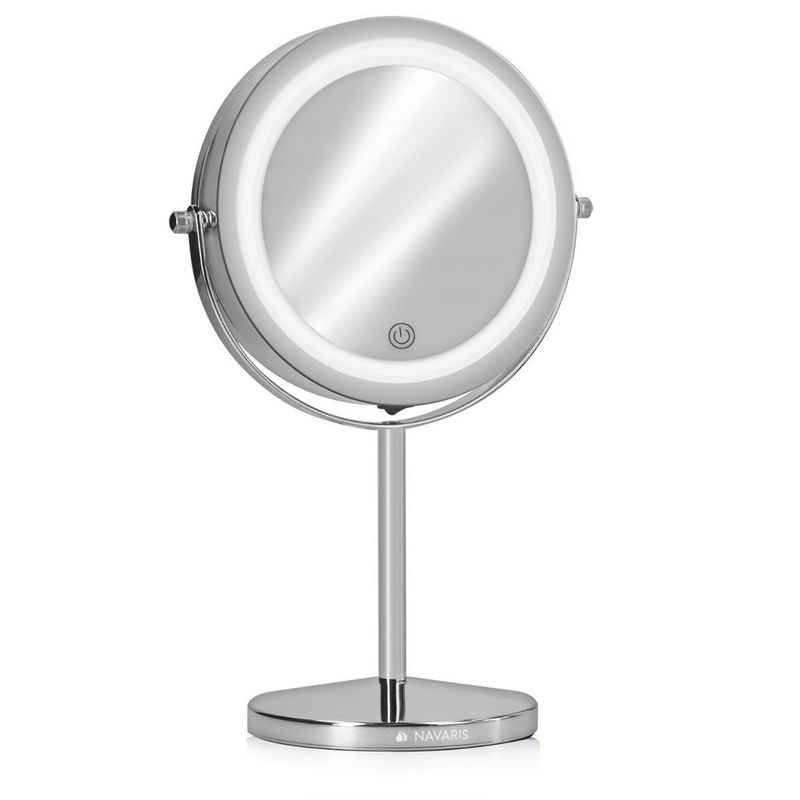Navaris LED-Lichtspiegel, LED-Kosmetikspiegel mit 5-facher Vergrößerung und Dimmer