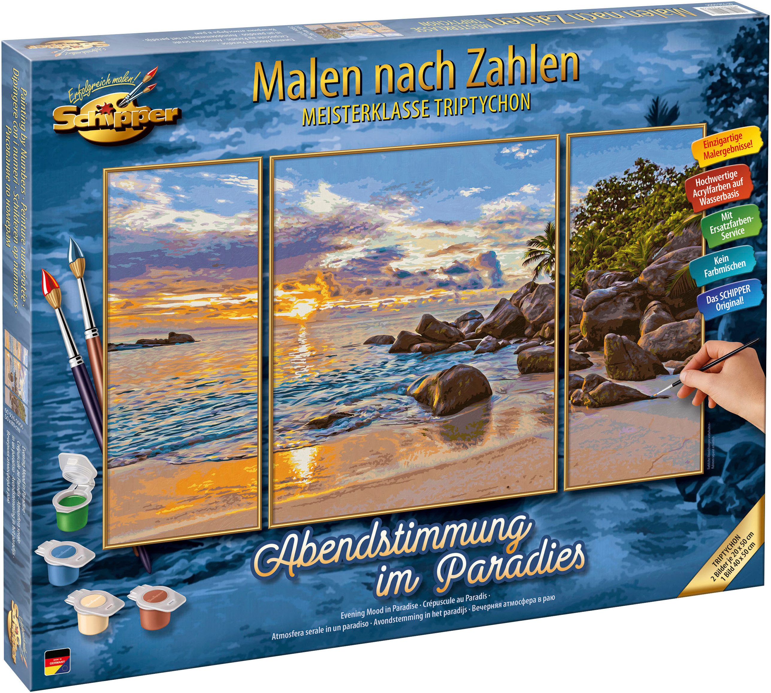 Schipper Malen nach Zahlen Meisterklasse Triptychon - Abendstimmung im Paradies, Made in Germany