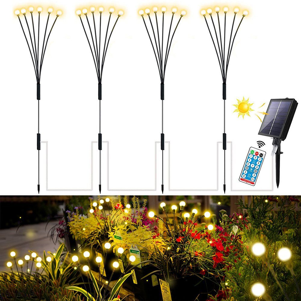 MUPOO LED Led Warmweißes/Multicolor 8 Deko mit lichterketten Gartenleuchte Leuchte Modi Garten wasserdicht 4 Timer, pack mit Fernbedienung IP65, Glühwürmchen 8Modi, IP65 Warmweißes