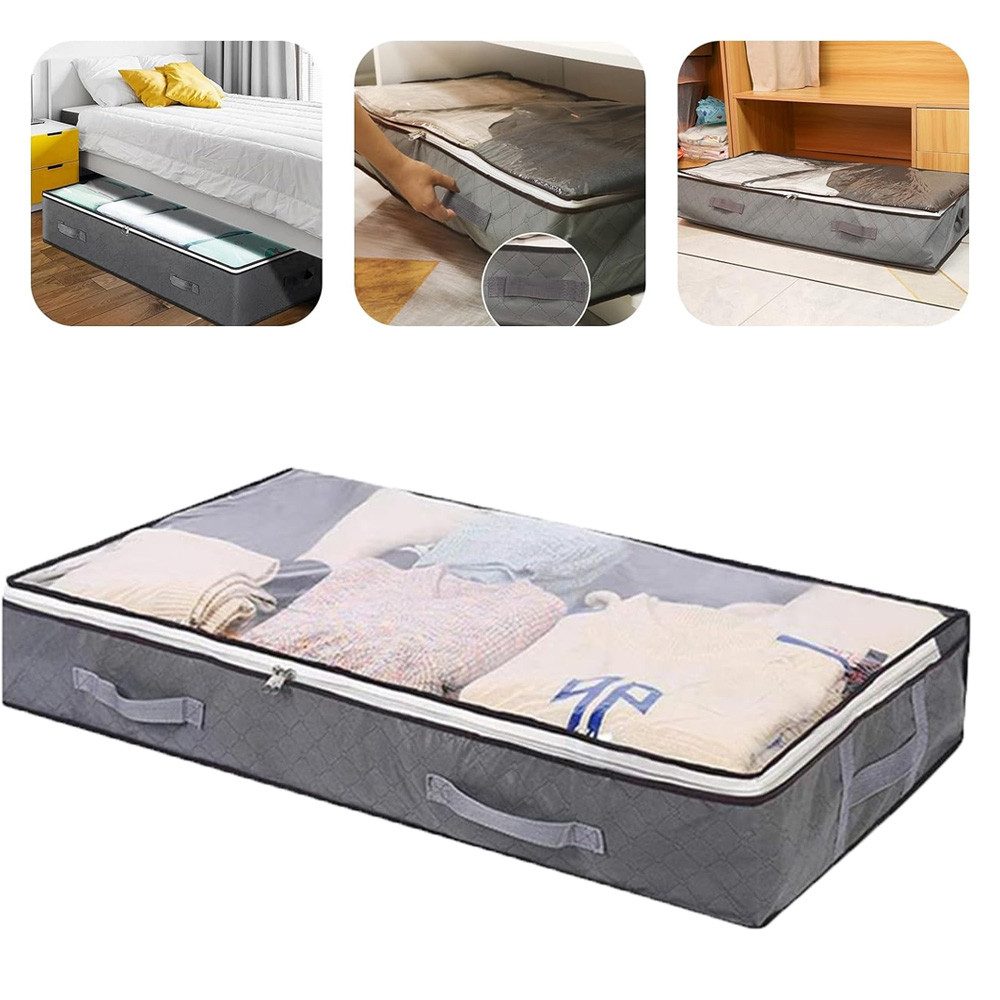 QUBEBU Aufbewahrungstasche 1/2/3 Stk 75L Unterbettkommode, Unterbett Aufbewahrungsbox mit deckel (Unterbett-Aufbewahrungstasche Kleideraufbewahrung, Decken Organisator, 1-tlg., für Kleidung, Bettdecken und Bettwäsche, Grau), Kleideraufbewahrung mit verstärkt Griff.