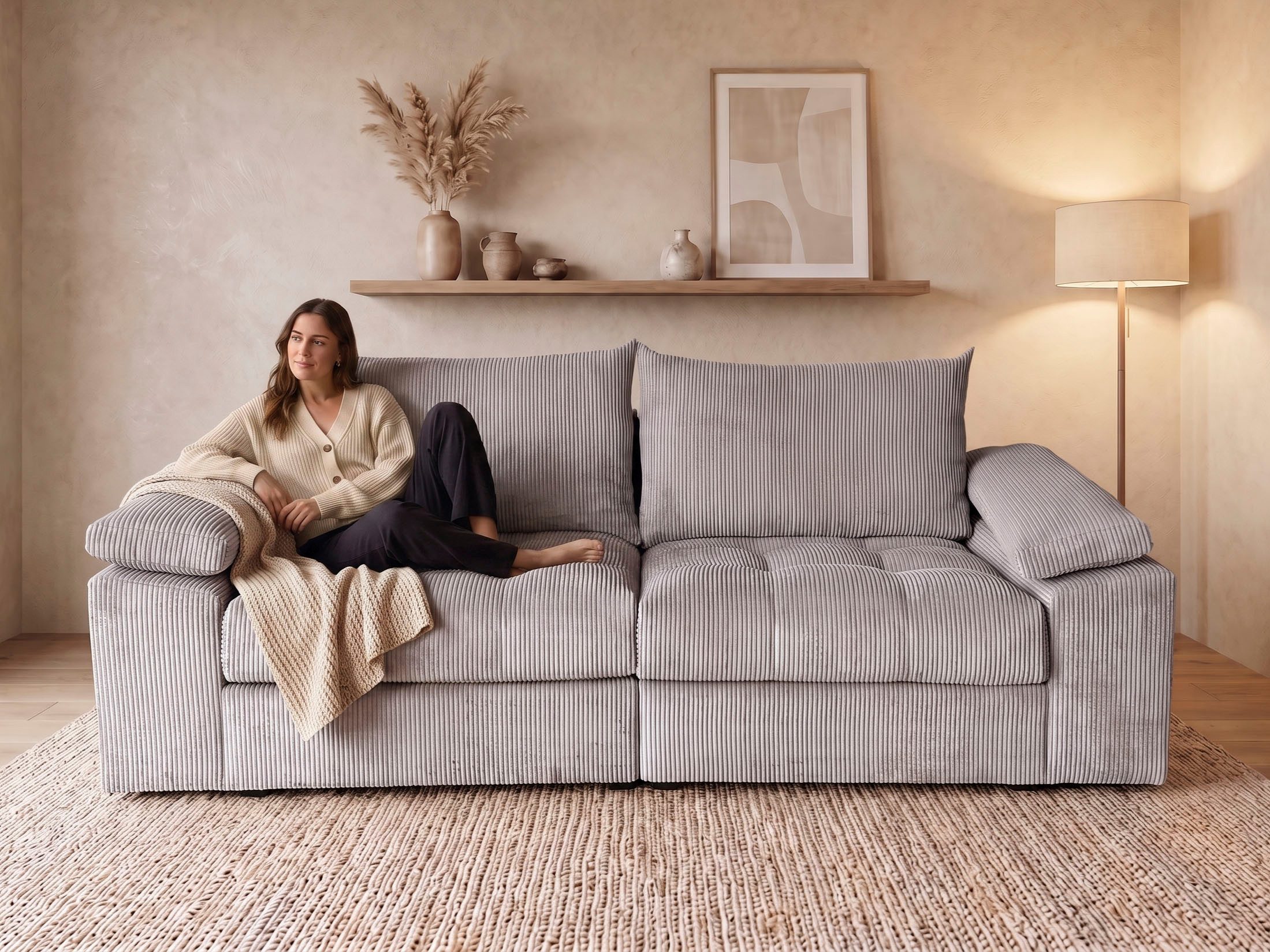 OTTO home Big-Sofa Soft&Cosy Pik XL, B: 246 cm, Mega Sofa in Cord, Lounge-Komfort mit edler Sitzsteppung, Federkern