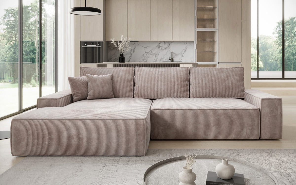 Luxusbetten24 Schlafsofa Designer Sofa Verona mit breiter Ottomane, mit Schlaffunktion und Stauraum