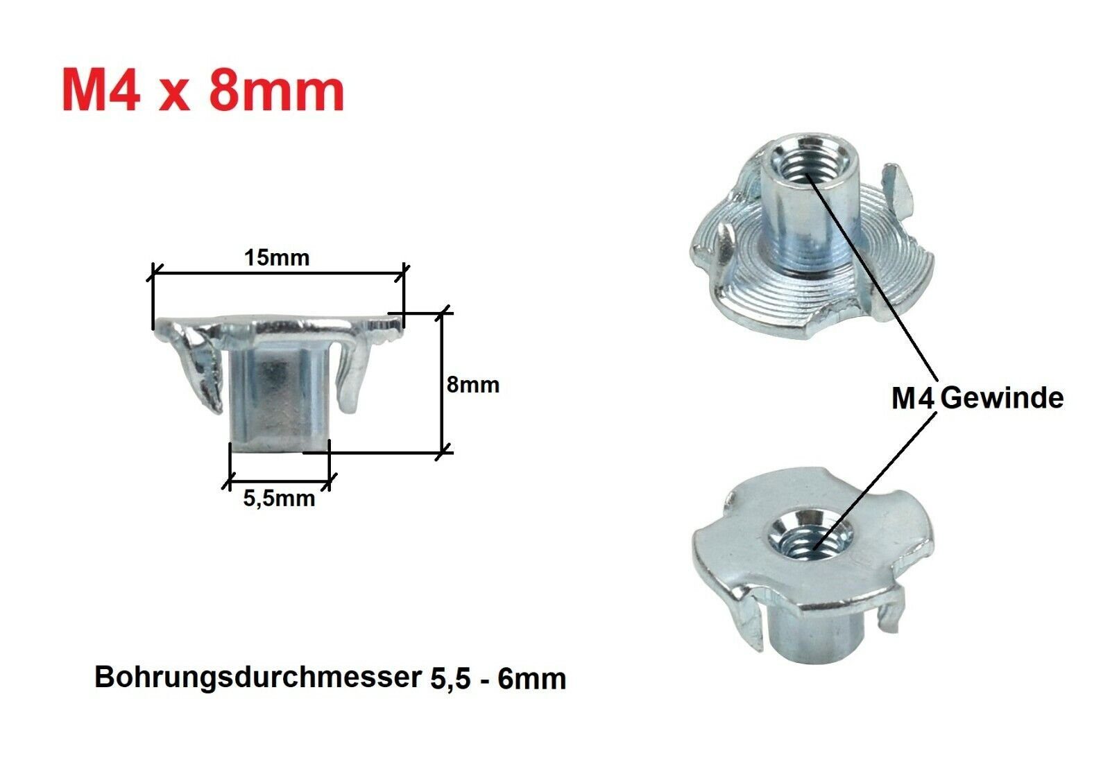 Prima-Online Einschlagmutter Einschlagmuttern M5-M10 Verzinkt Gewinde Einschlaggewinde 4 Spitzen, (10-St)