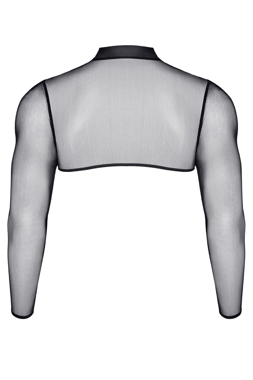 Regnes Fetish Planet Crop-Top Herren Crop Top schwarz mit langen Ärmeln aus elastischem Tüll transpa