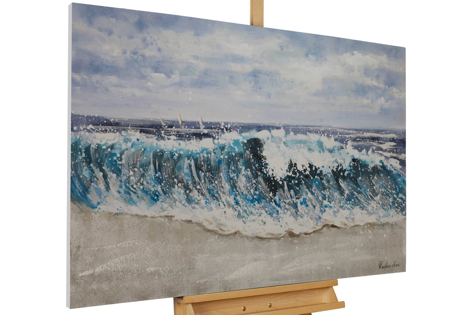 KUNSTLOFT Gemälde Breaking Waves 120x80 cm, Leinwandbild 100% HANDGEMALT Wandbild Wohnzimmer
