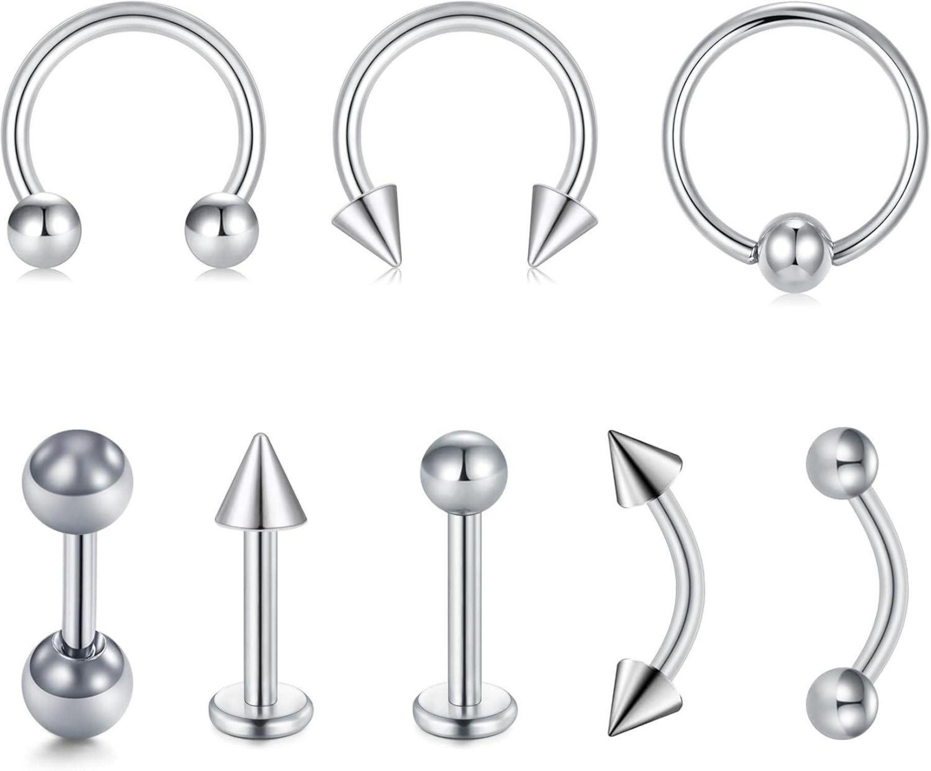 Piercing-Set Lippenpiercing Set Edelstahl Stud Ring Tragus Helix Piercing