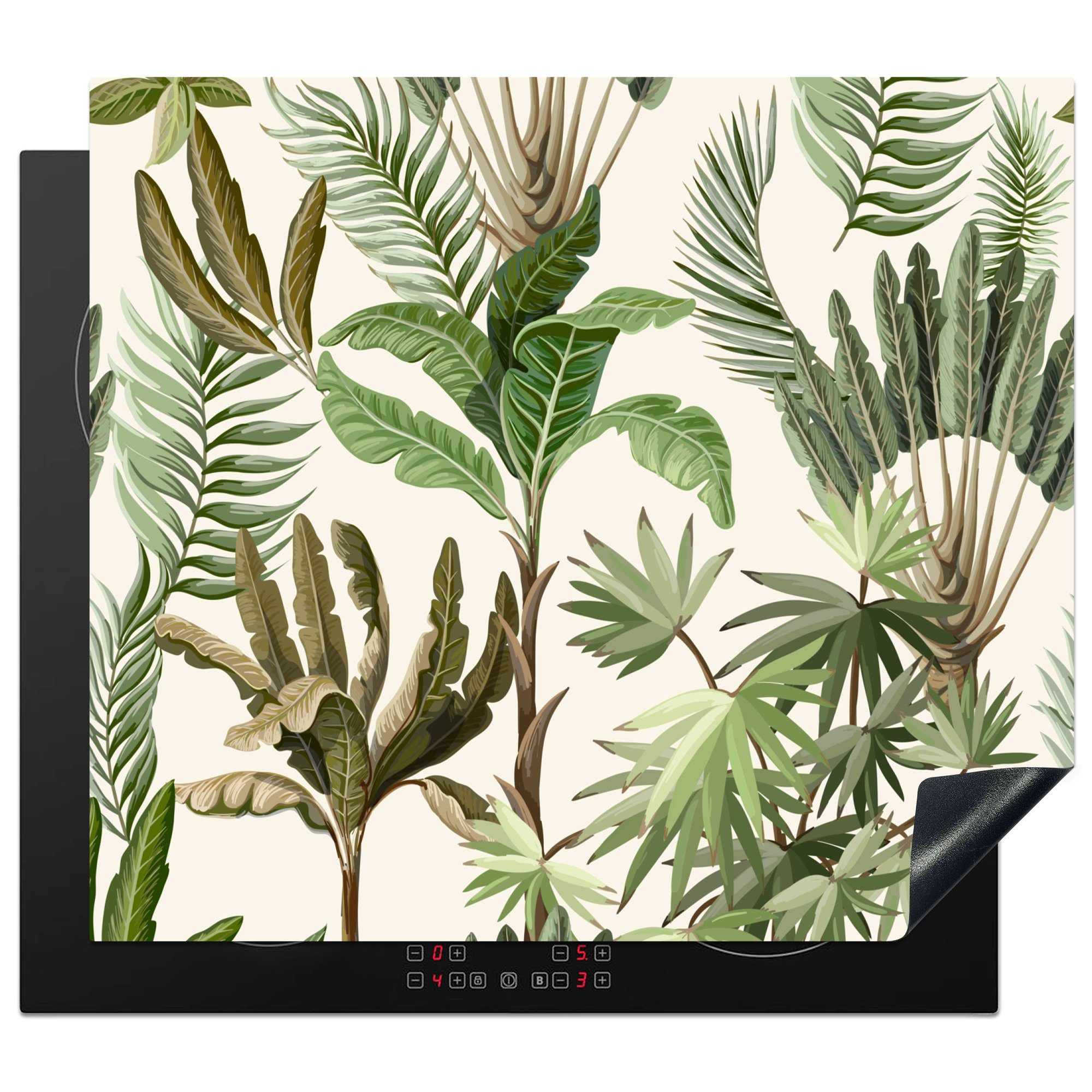 MuchoWow Herdblende-/Abdeckplatte Dschungel - Palme - Bananenstaude - Kinder - Natur - Pflanzen, Vinyl, (1 tlg), 59x52 cm, Ceranfeldabdeckung für die küche, Induktionsmatte