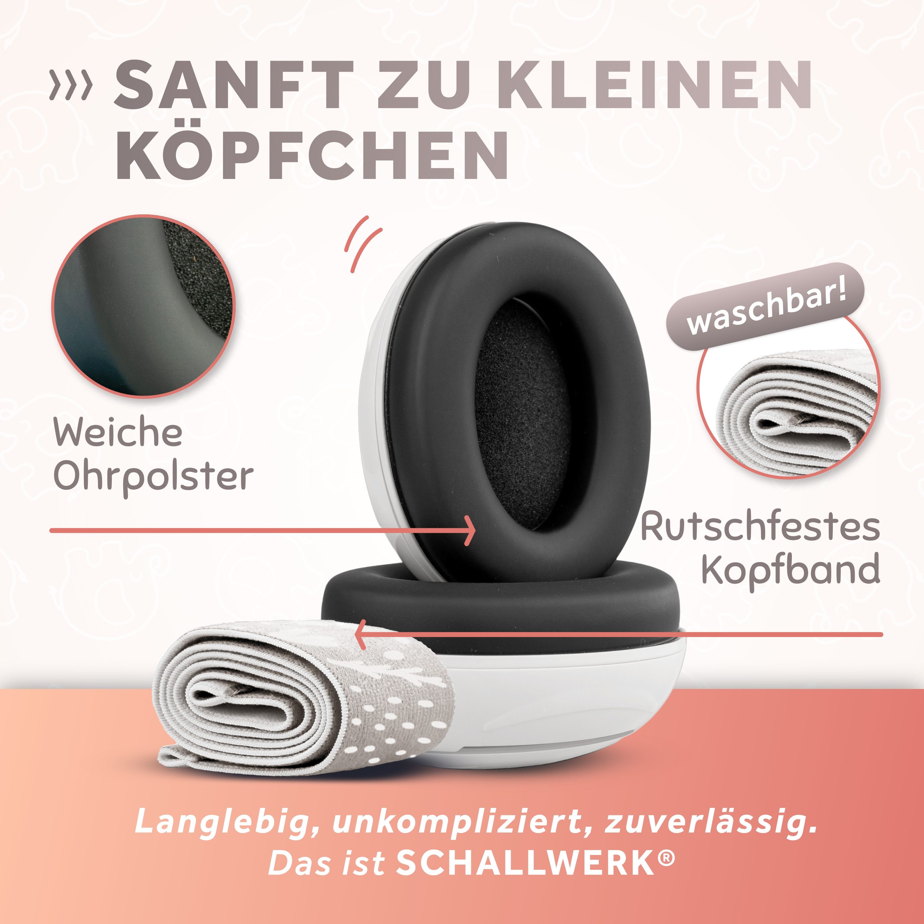 Schallwerk Kapselgehörschutz Mini+ Ohrenschützer für Kleinkinder - Gehörschutz Baby, (Kopfhörer Babys & Kleinkinder, Ohrenschutz für Babys mit verstellbaren Band), bis zu 52cm Kopfumfang