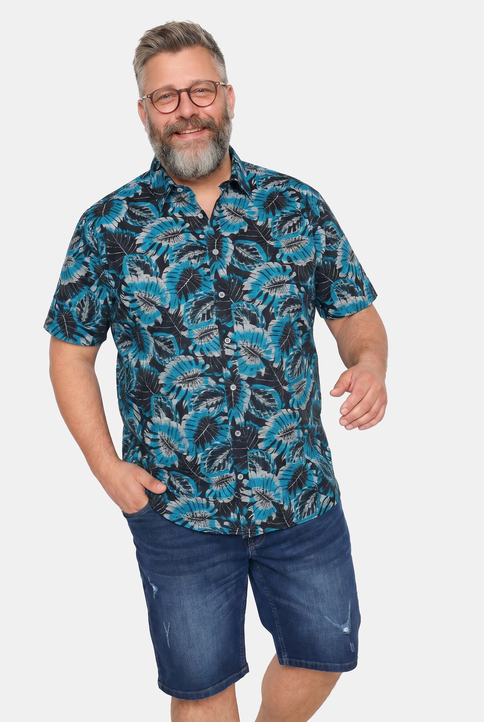 Men Plus Kurzarmhemd Hemd Halbarm Kentkragen Alloverprint Comfort Fit