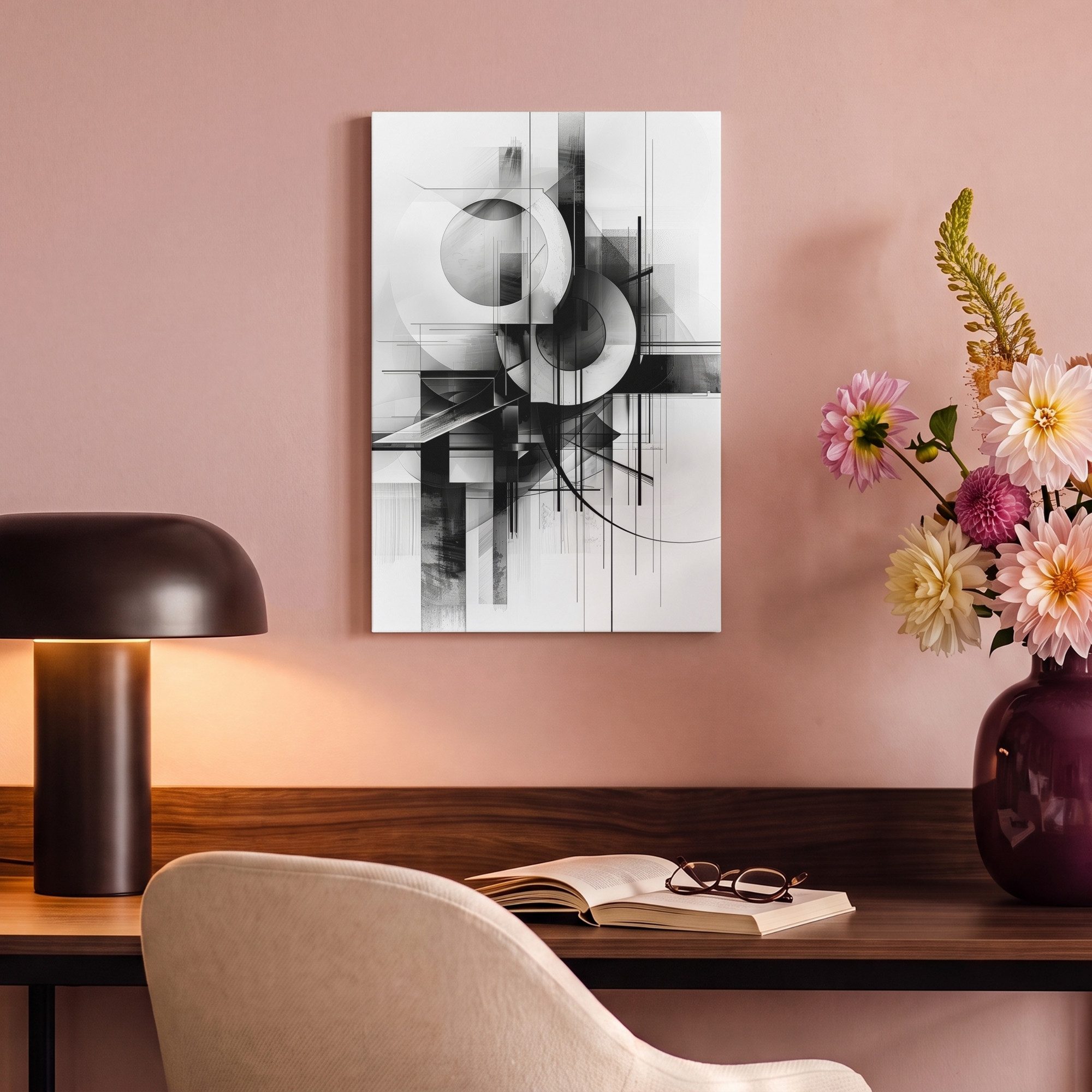 OneMillionCanvasses® Leinwandbild Abstrakt - Kunst - Modern - Schwarz und weiß, Fotodruck (1 St), Leinwand Canvas Wandbild, Wanddekoration 20x30 cm – Bild 4 von 5