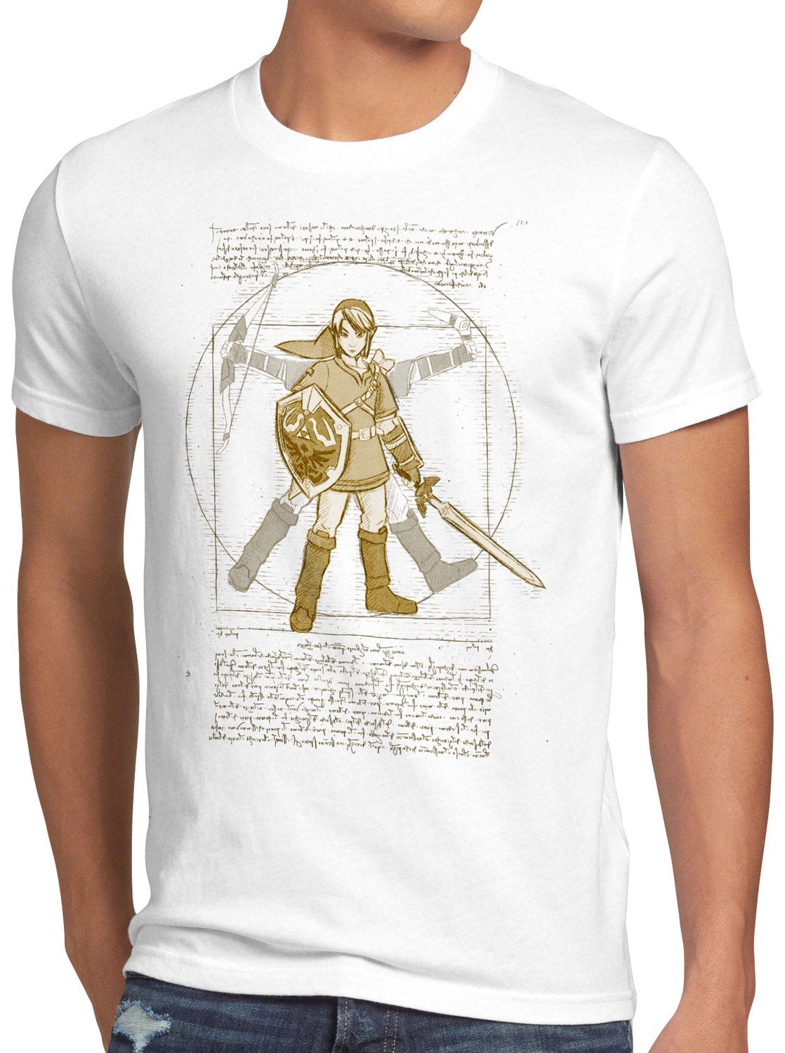 style3 Print-Shirt Herren T-Shirt Vitruvianischer Link zelda snes nes legend ocarina weiß