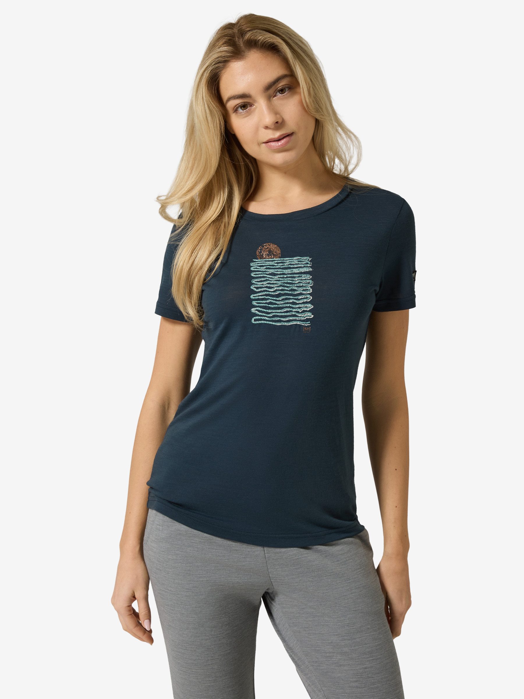 SUPER.NATURAL T-Shirt für Damen,Merino W SEA LINE TEE mit Sommer-Motiv, atmungsaktiv