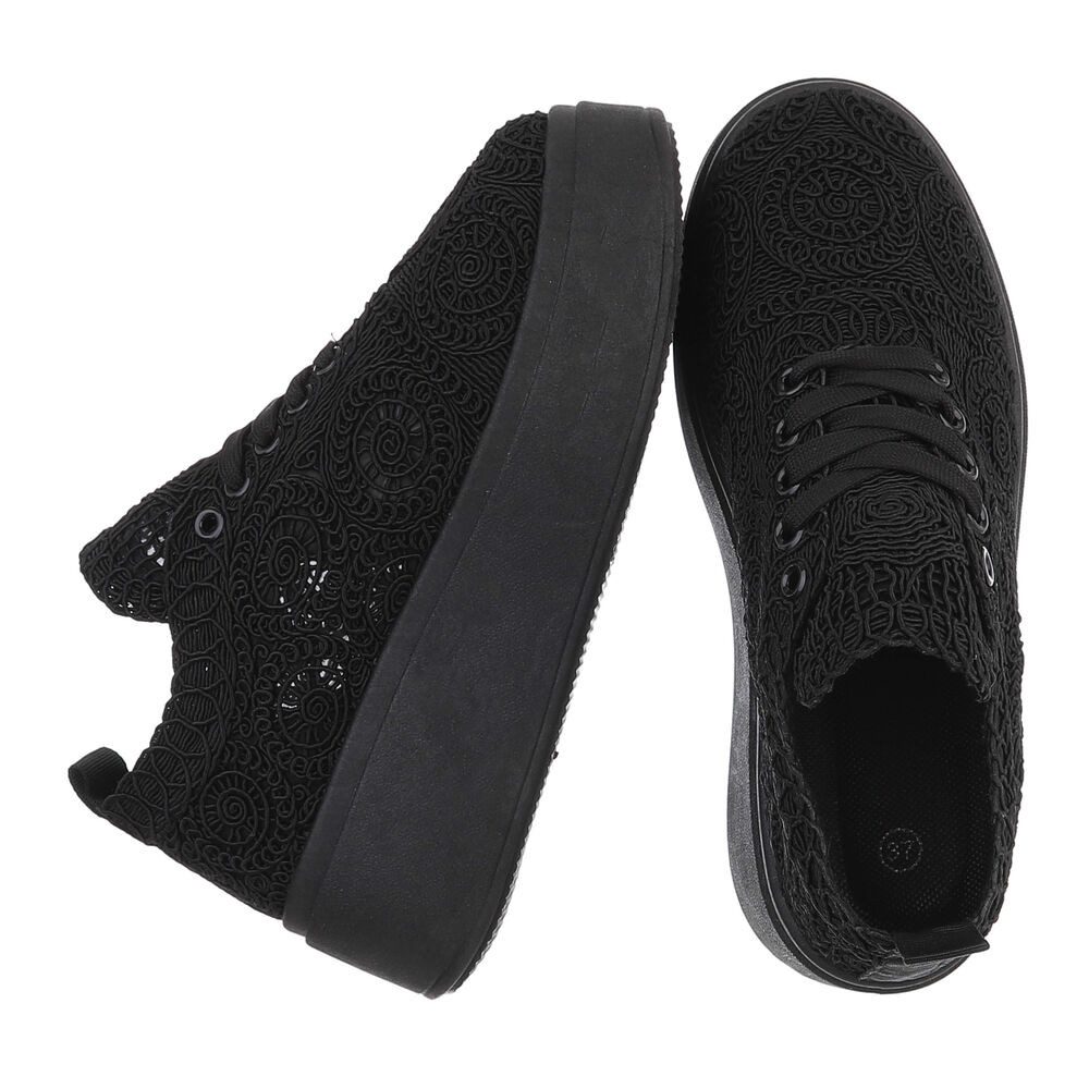 Ital-Design Damen Sneaker mit erhöhtem Komfort und kunstvollem Design Sneaker (91116874) Keilabsatz/Wedge Sneakers Low in Schwarz