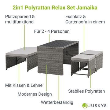 Juskys Gartenlounge-Set Jamaika, 2in1 Polyrattan Set, wetterbeständig