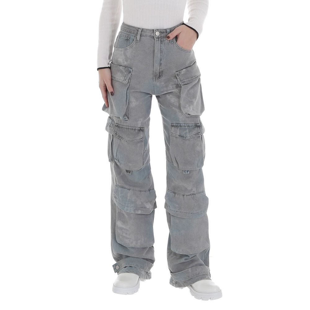 Ital-Design Cargojeans Damen Freizeit (87543201) Used-Look High Waist Jeans in Grau