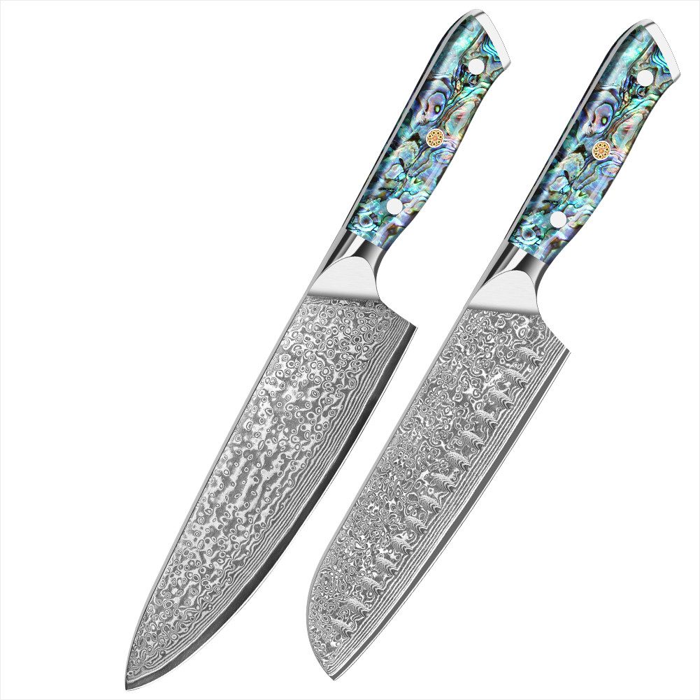 KingLux Messer-Set 2 Teilig Profi Küchenmesser Damaszener Stahl Abalone-Muschel Griff (2-tlg)