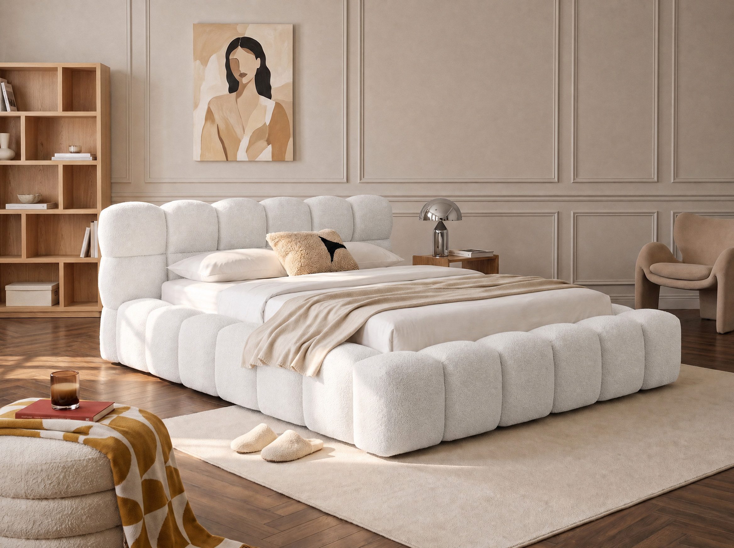 wonello Polsterbett Mira (das Original), Bett mit Bettkasten und Lattenrost – eleganter Boucle-Stoff